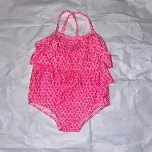 Carter’s one piece swimsuit pink ruffles with anchors 18 months